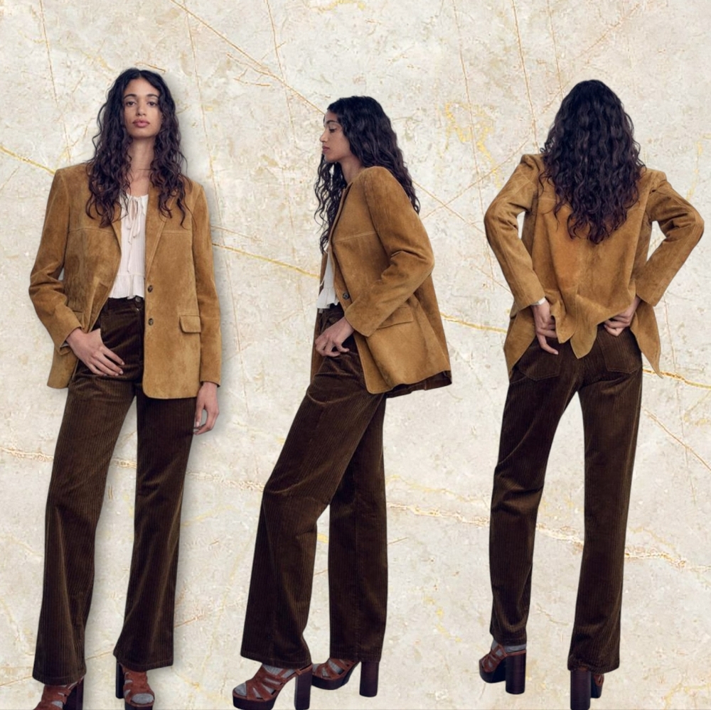 ZARA Women's Brown High Waist Straight Leg Corduroy Pants